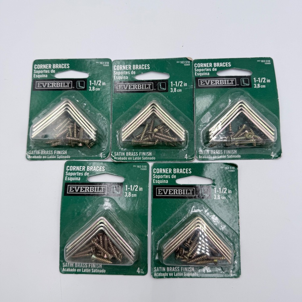 Everbilt 1-1/2 in Satin Brass Corner Braces Lot of 5 Packs 20 Total 15069